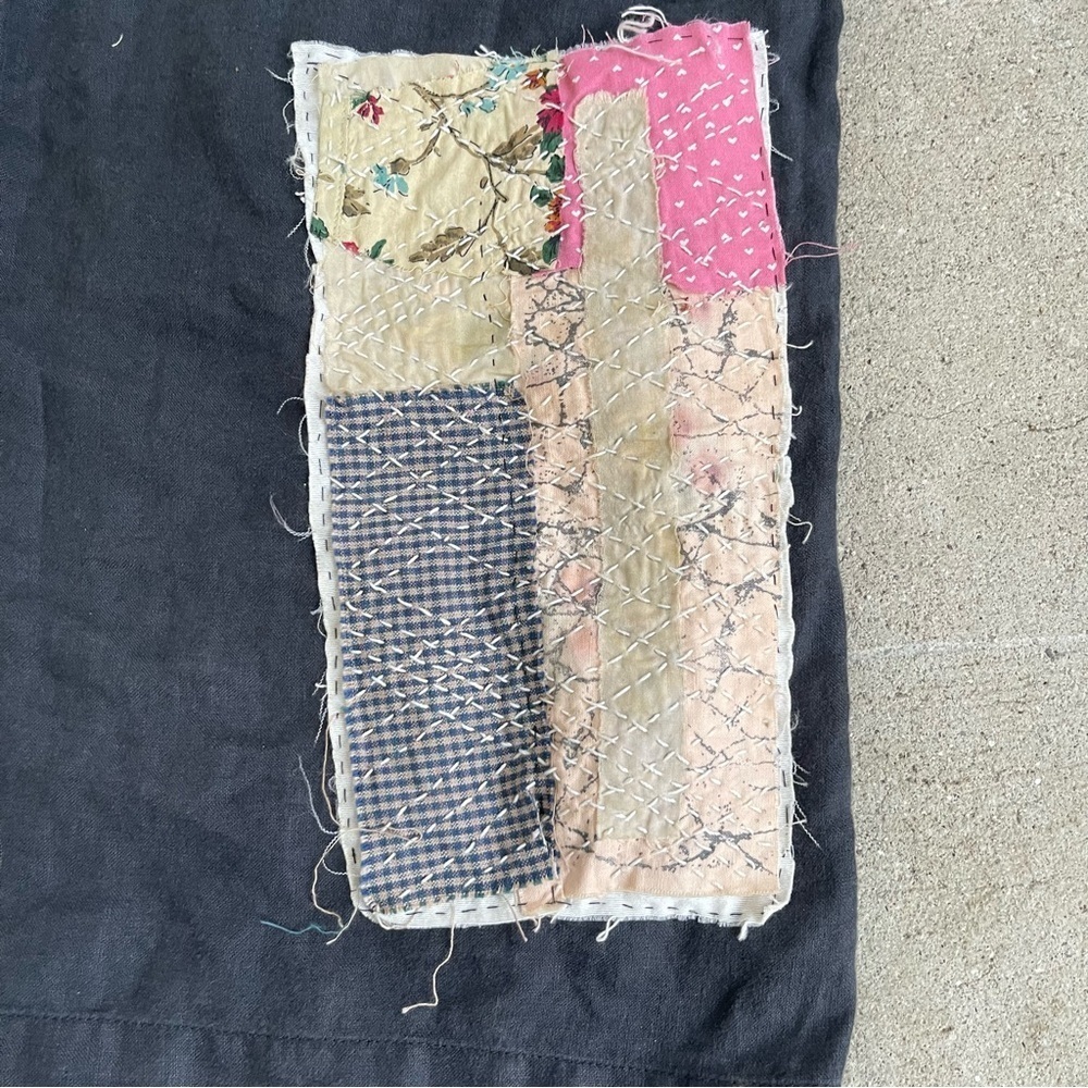Upcycled MUJI hand stitched patchwork 100% Linen drawstring pants size Medium - Picture 8 of 10